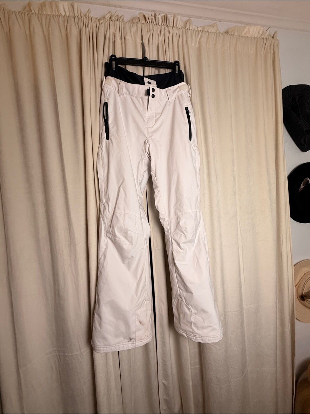 Wide-Leg Snow Pants in White with Black Waistband